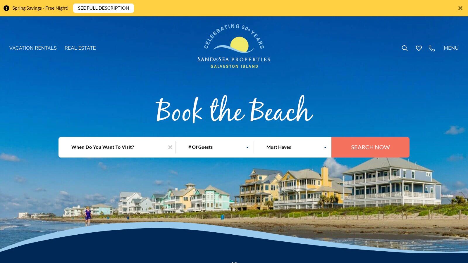 A classic beachfront home on stilts in Galveston, a typical gulf coast beach house rental from Sand 'N Sea Properties