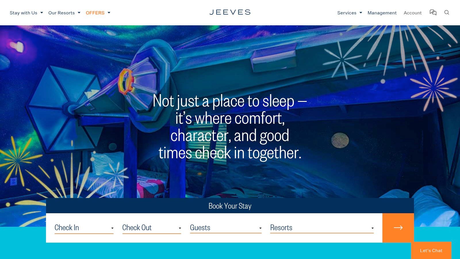 Jeeves Florida Rentals homepage showing a luxury vacation home with a pool
